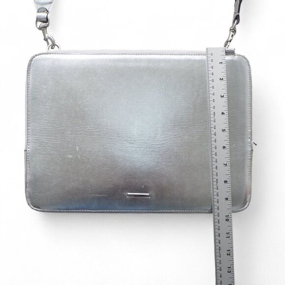 Rebecca Minkoff 13" Regan Laptop Computer Sleeve Crossbody Bag Metallic Silver - Picture 6 of 10
